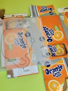 3) Lay your chosen packaging flat and place tracing of teapot down to see how it will look.