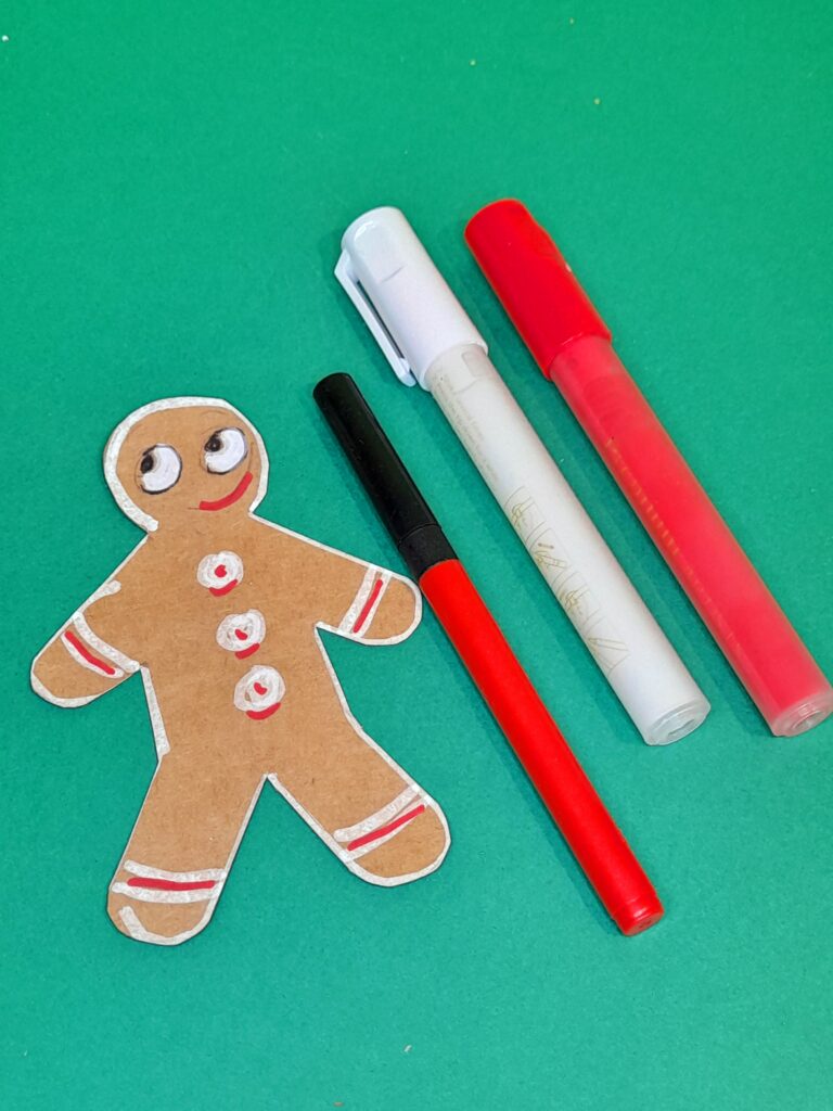 13) Now colour how you like using the acrylic pens and glitter buttons or sections.