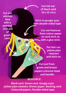 Resources and how to make a DIY Halloween Bookmark Witch!