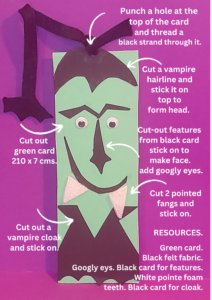 Resources and how to make a DIY Halloween Bookmark Vampire!