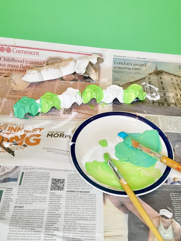 10) I painted darker green, then a lighter green.