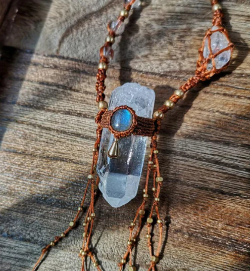 Clear stone and moon quartz necklace. Kailash energy