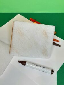 4) Shade in white with browns and oranges and speckle through out.