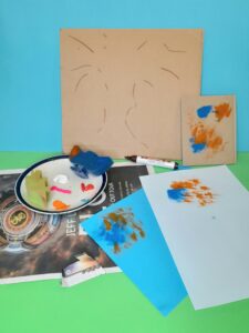 Find brown card, draw your an outline of the final Cherry Tree. Practice sponging on paper.