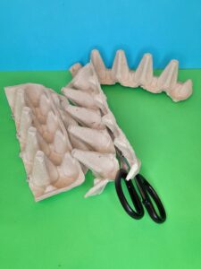 Trim the edges of the egg box for study dinosaur.