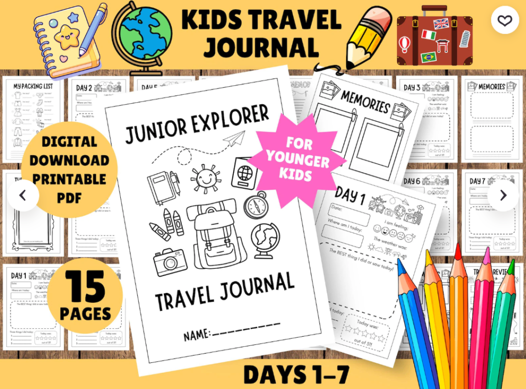 Kids printables travel journal at Etsy.