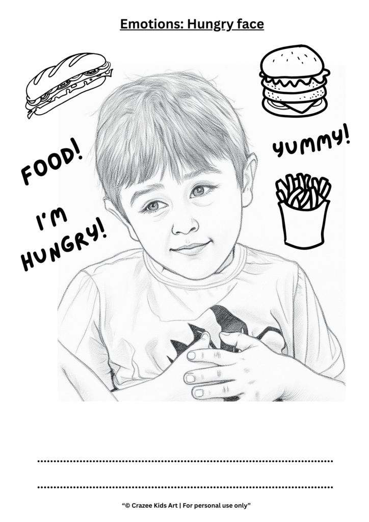 Emotions hungry face printable