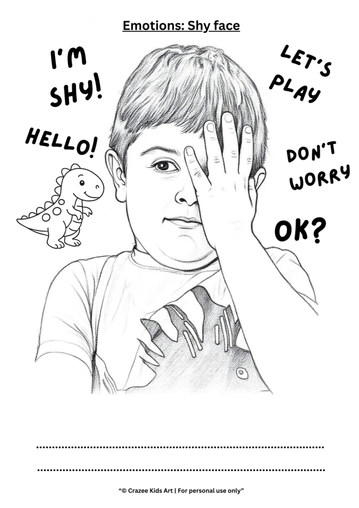 Emotions shy face printable.