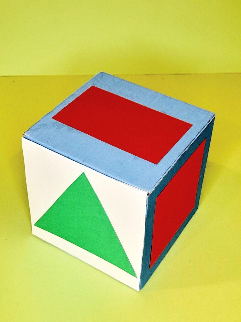 red rectangle green triangle, and orange square.