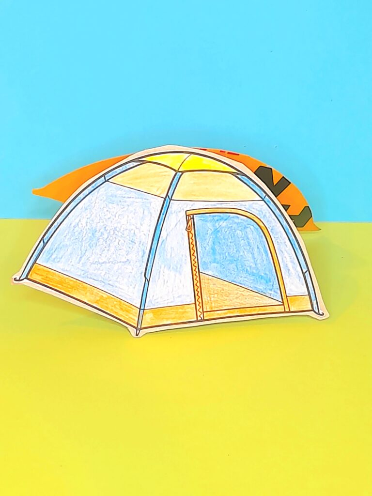 The tent is now propped up with the triangle piece inside the 2 tents. like shown.