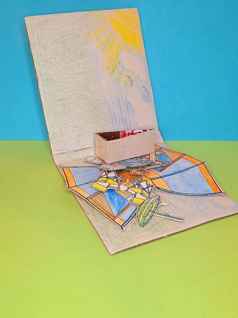 Pack up by folding down the tent and close the backing board with all items inside it.