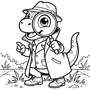 Weather detective dino with magnifying glass