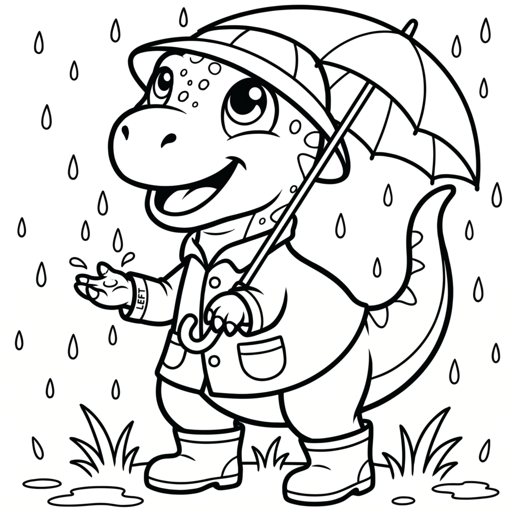 weather detective Dino in the rain